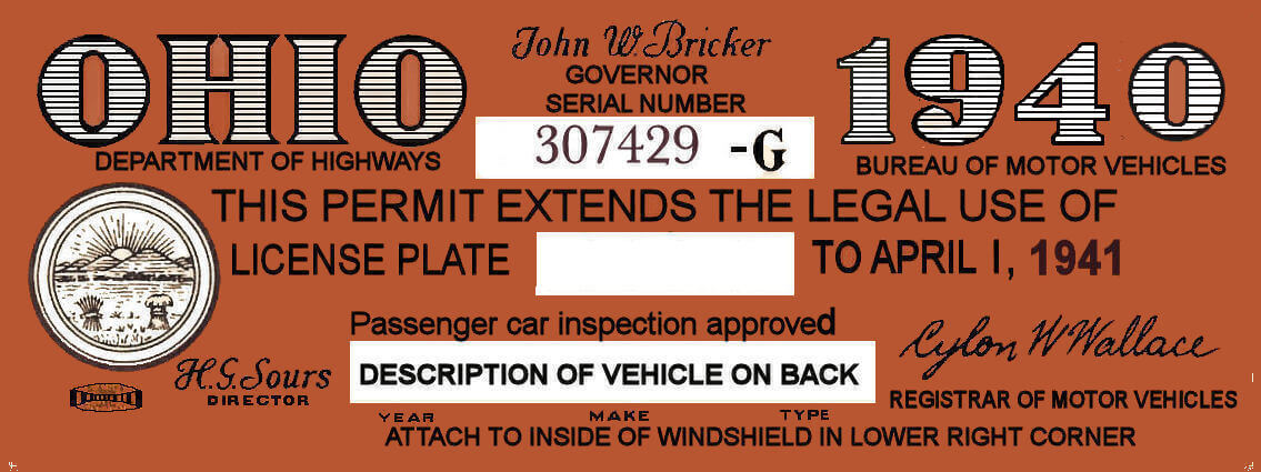 (image for) 1940 Ohio Registration/inspection sticker